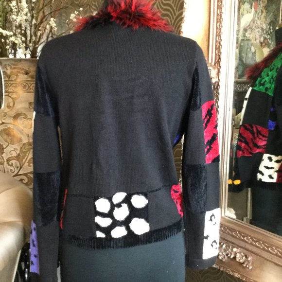 Vintage Berer black multi square print beaded jacket - Picture 2 of 7